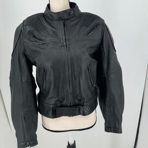 Frank Thomas Motorcycle Jacket WOMENS Black Leather Full Zip Riding Coat SIZE 42